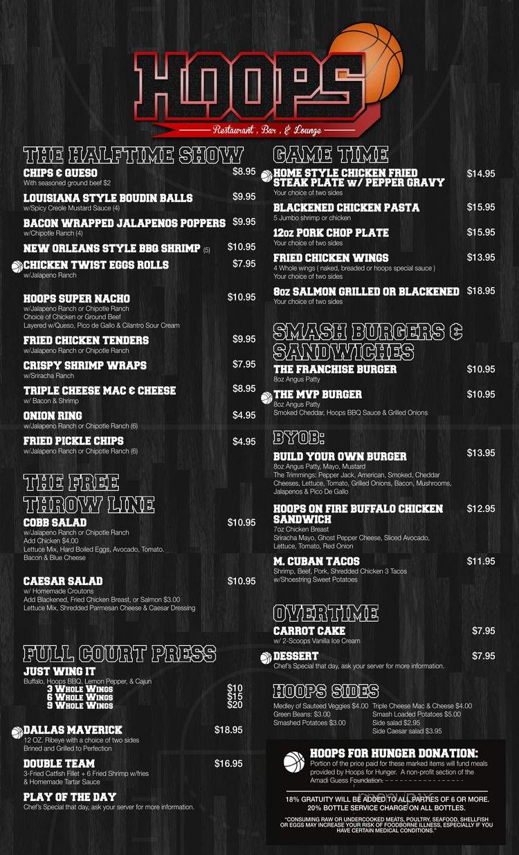 Hoops Restaurant Bar & Lounge - Carrollton, TX menu_pic