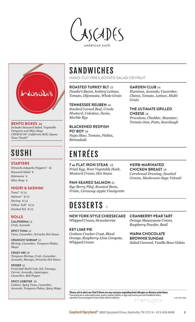 Rachel's Buffet - Nashville, TN menu_pic