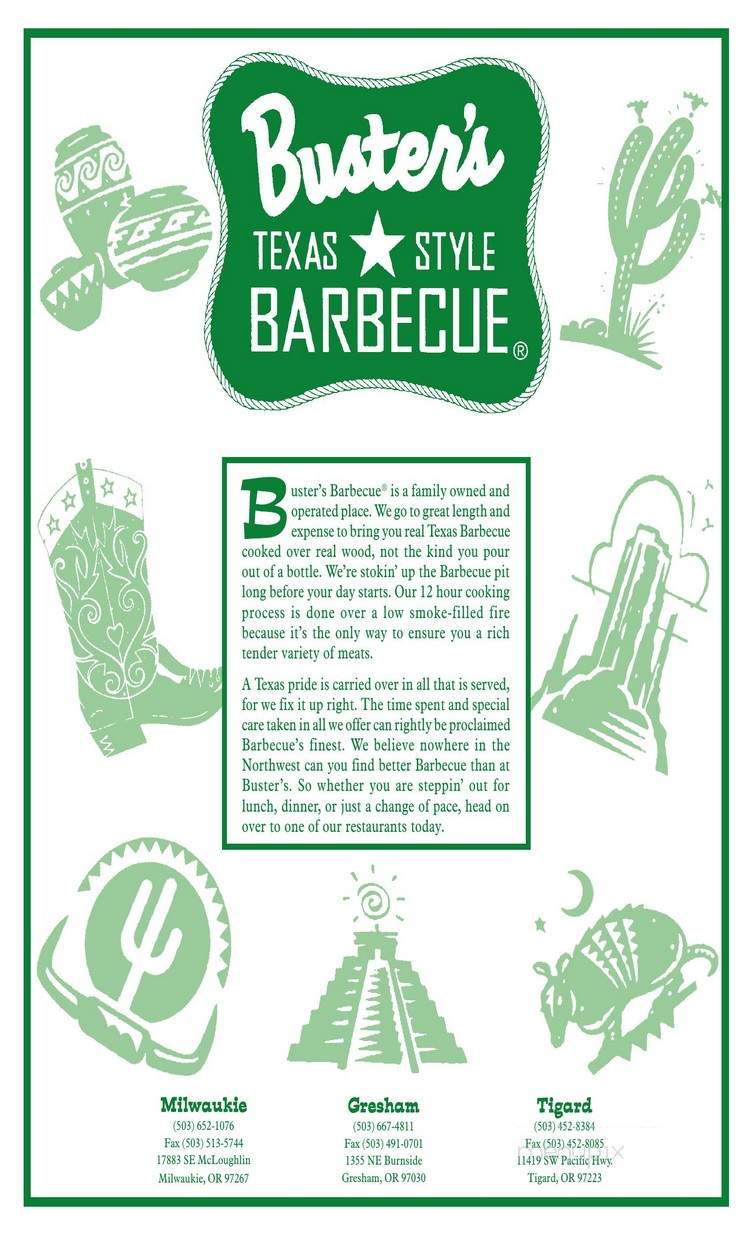 Buster's Barbecue - Houston, TX menu_pic