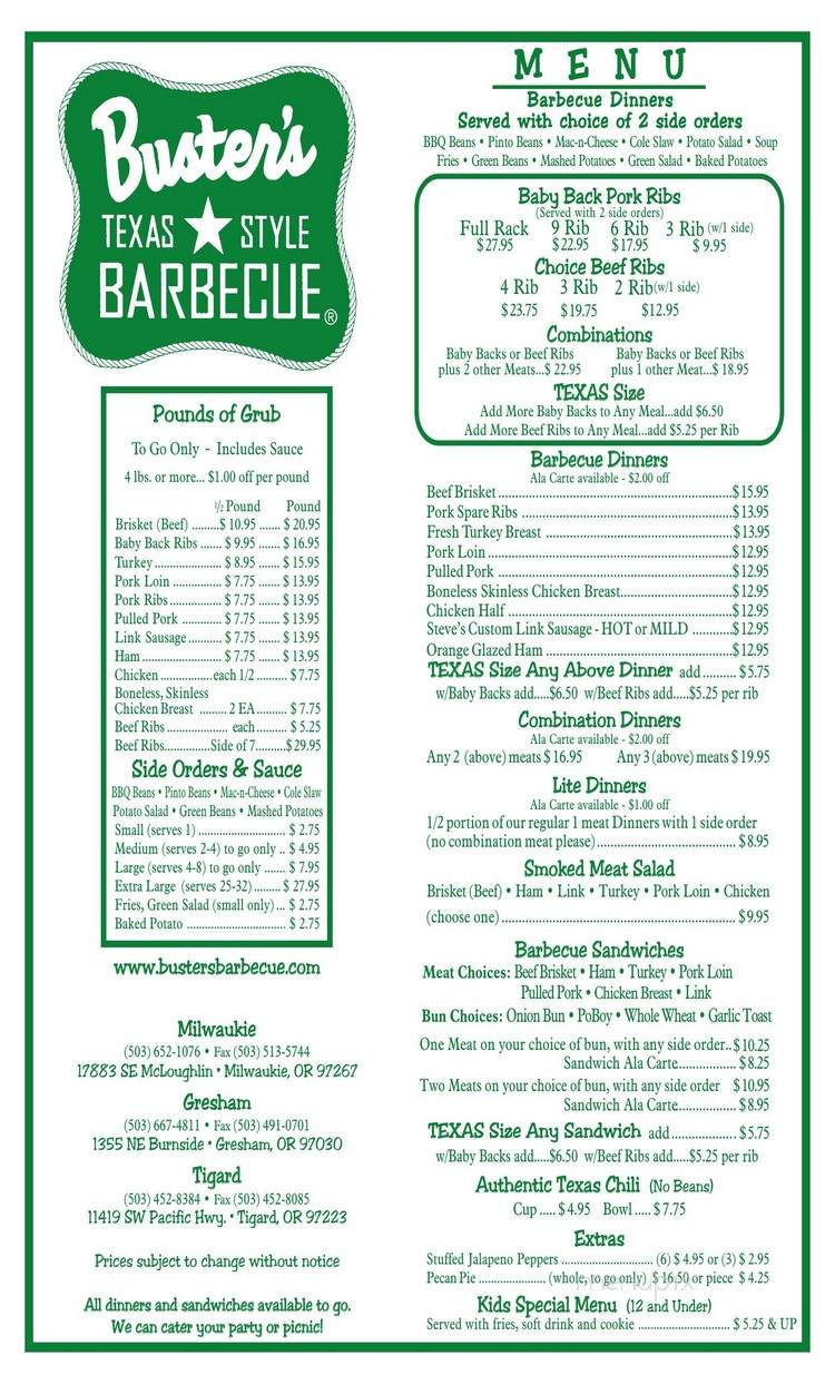 Buster's Barbecue - Houston, TX menu_pic