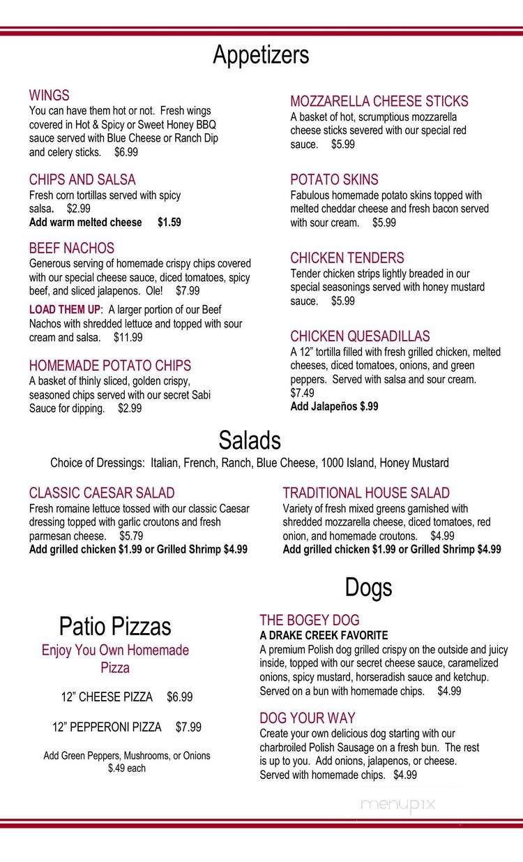 The Patio Grill at Drake Creek - Ledbetter, KY menu_pic