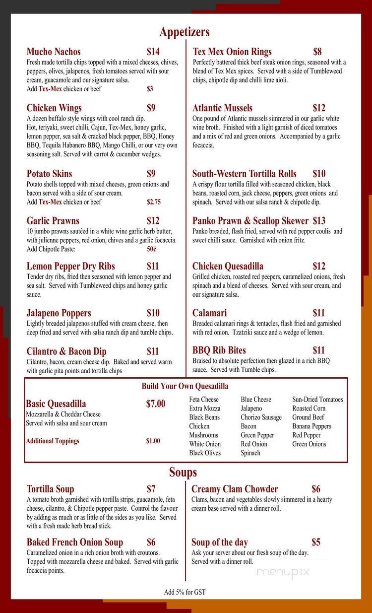 Tumbleweeds Texas & Latin Grill - Edmonton, AB menu_pic