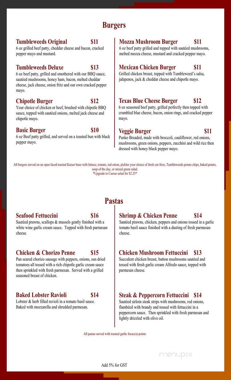 Tumbleweeds Texas & Latin Grill - Edmonton, AB menu_pic
