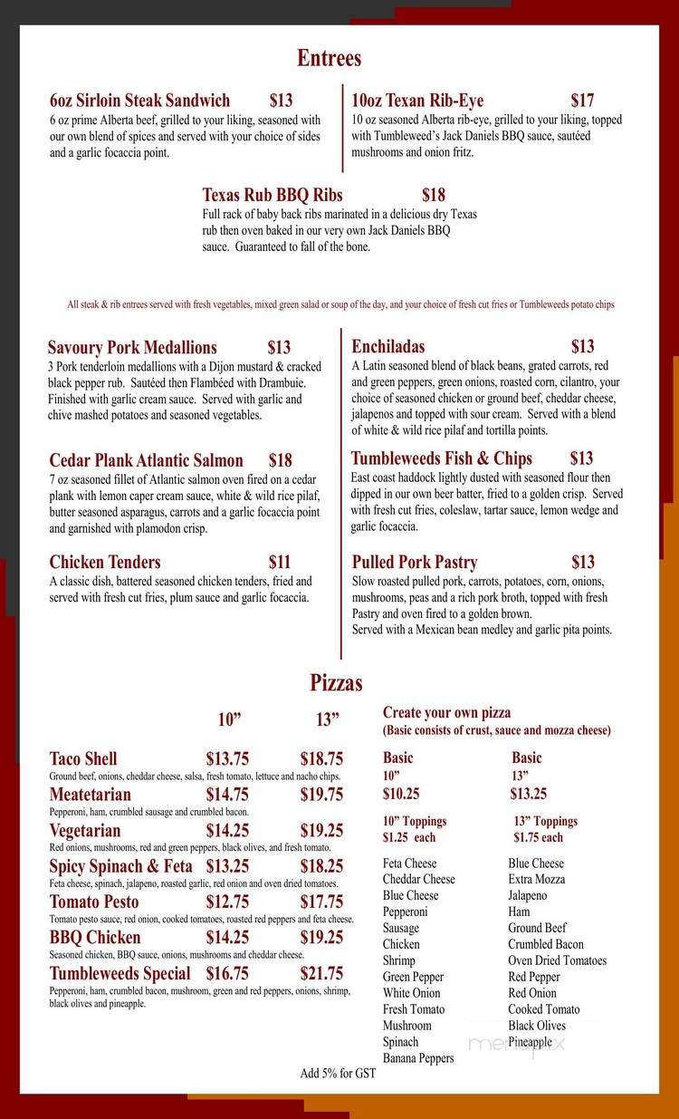 Tumbleweeds Texas & Latin Grill - Edmonton, AB menu_pic