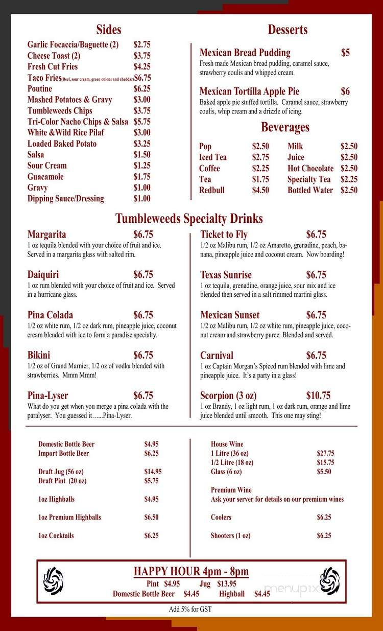 Tumbleweeds Texas & Latin Grill - Edmonton, AB menu_pic