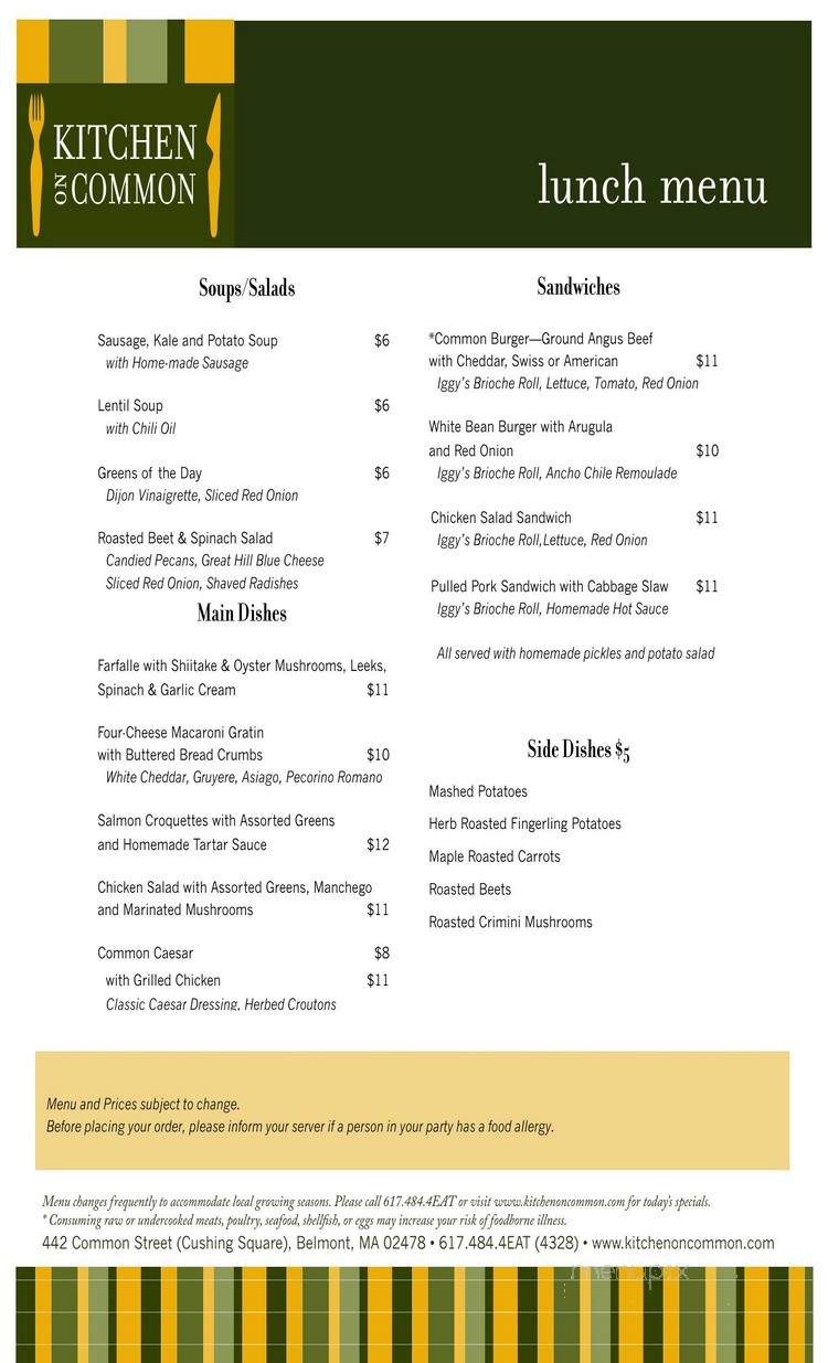 Kitchen on Common - Belmont, MA menu_pic