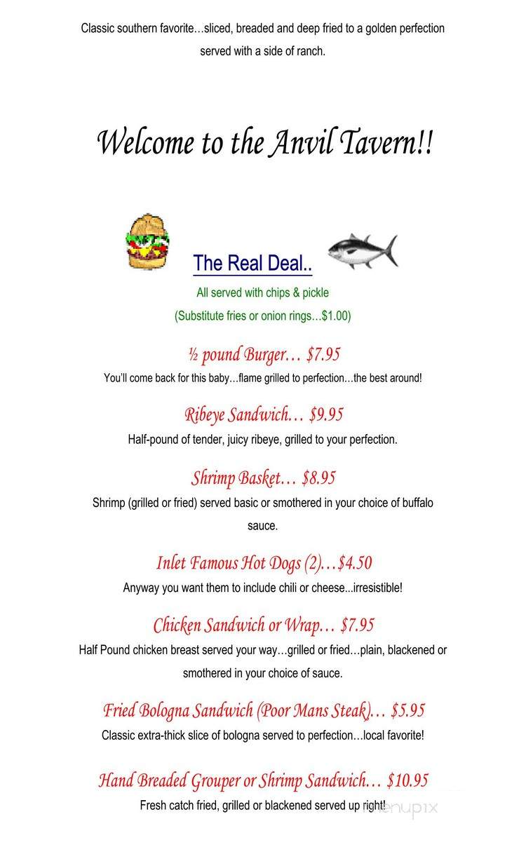 Anvil Tavern - Murrells Inlet, SC menu_pic