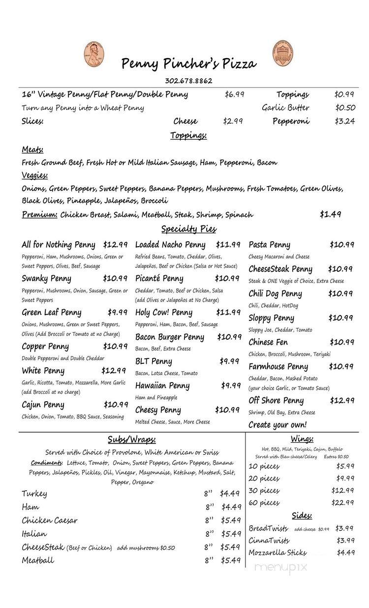 Penny Pinchers Pizza - Dover, DE menu_pic