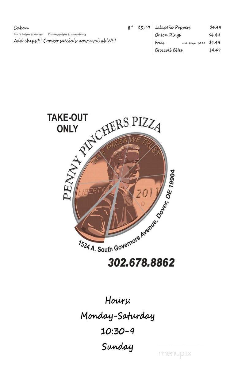 Penny Pinchers Pizza - Dover, DE menu_pic