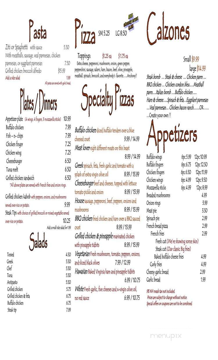 Uncle Bill's Pizza Shop - Newton, NH menu_pic