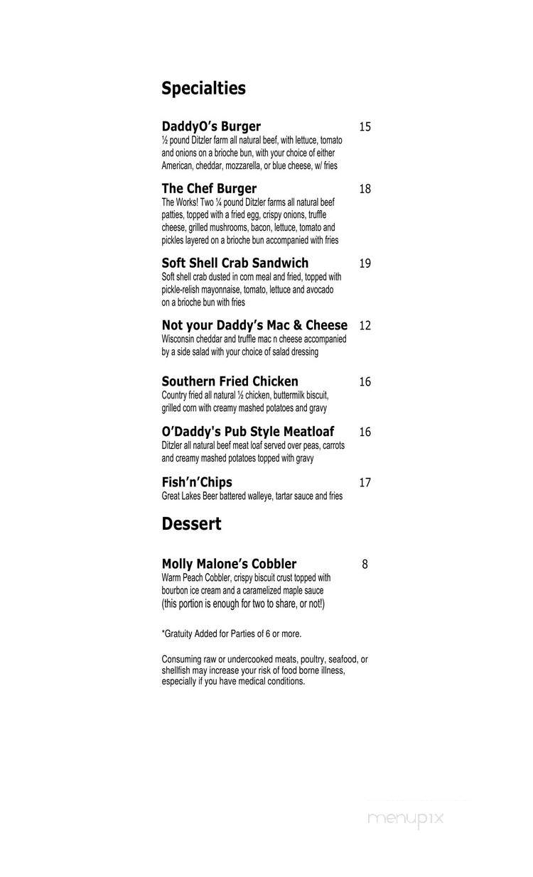 DaddyO's Pub - Chicago, IL menu_pic