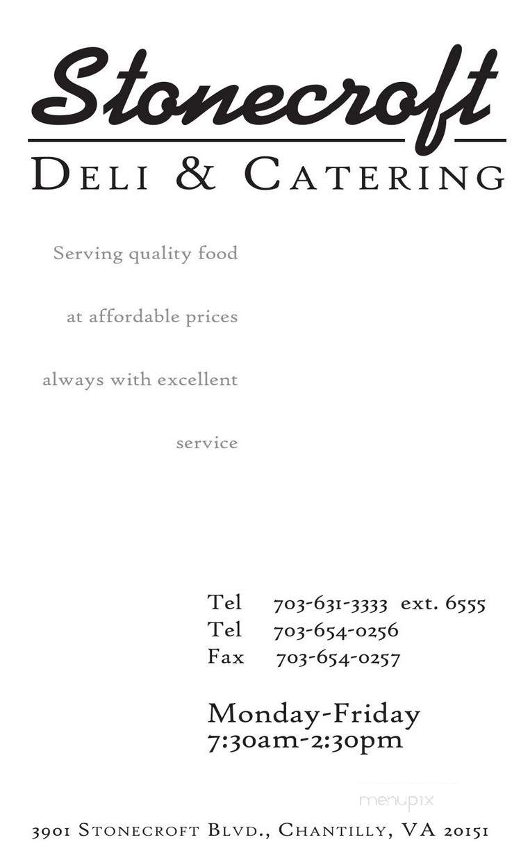Stonecroft Deli & Catering - Chantilly, VA menu_pic