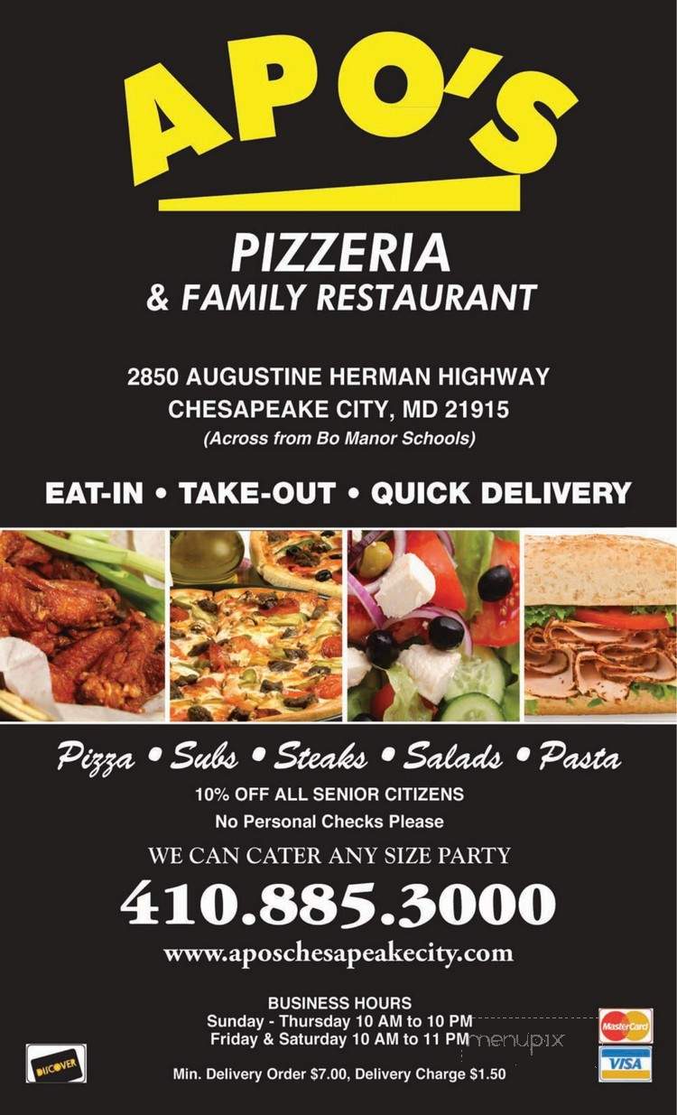 Apo's Pizzeria - Chesapeake City, MD menu_pic