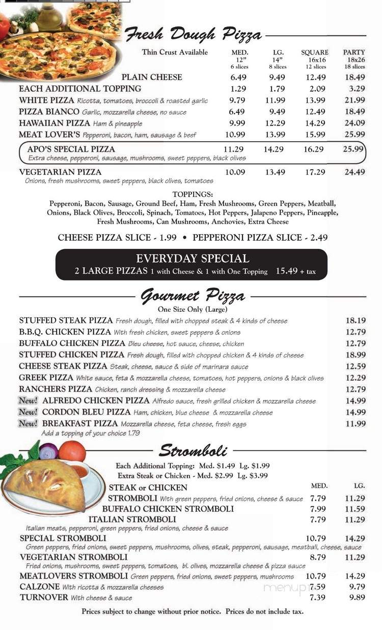 /2000239/Apos-Pizzeria-Menu-Chesapeake-City-MD - Chesapeake City, MD