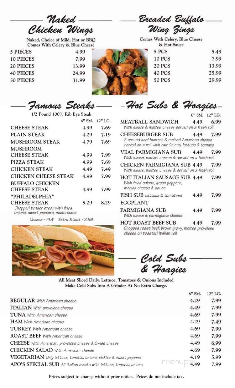 /2000239/Apos-Pizzeria-Menu-Chesapeake-City-MD - Chesapeake City, MD