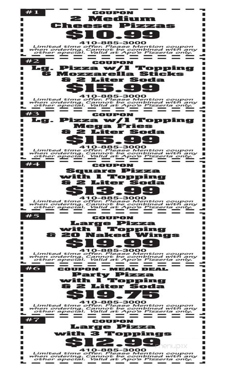 Apo's Pizzeria - Chesapeake City, MD menu_pic