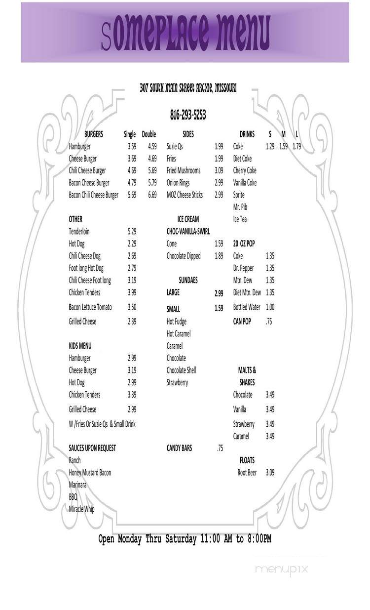 Someplace - Archie, MO menu_pic