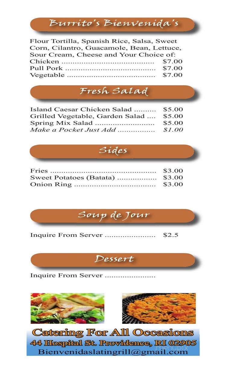Bienvenida's Latin Grill - Providence, RI menu_pic