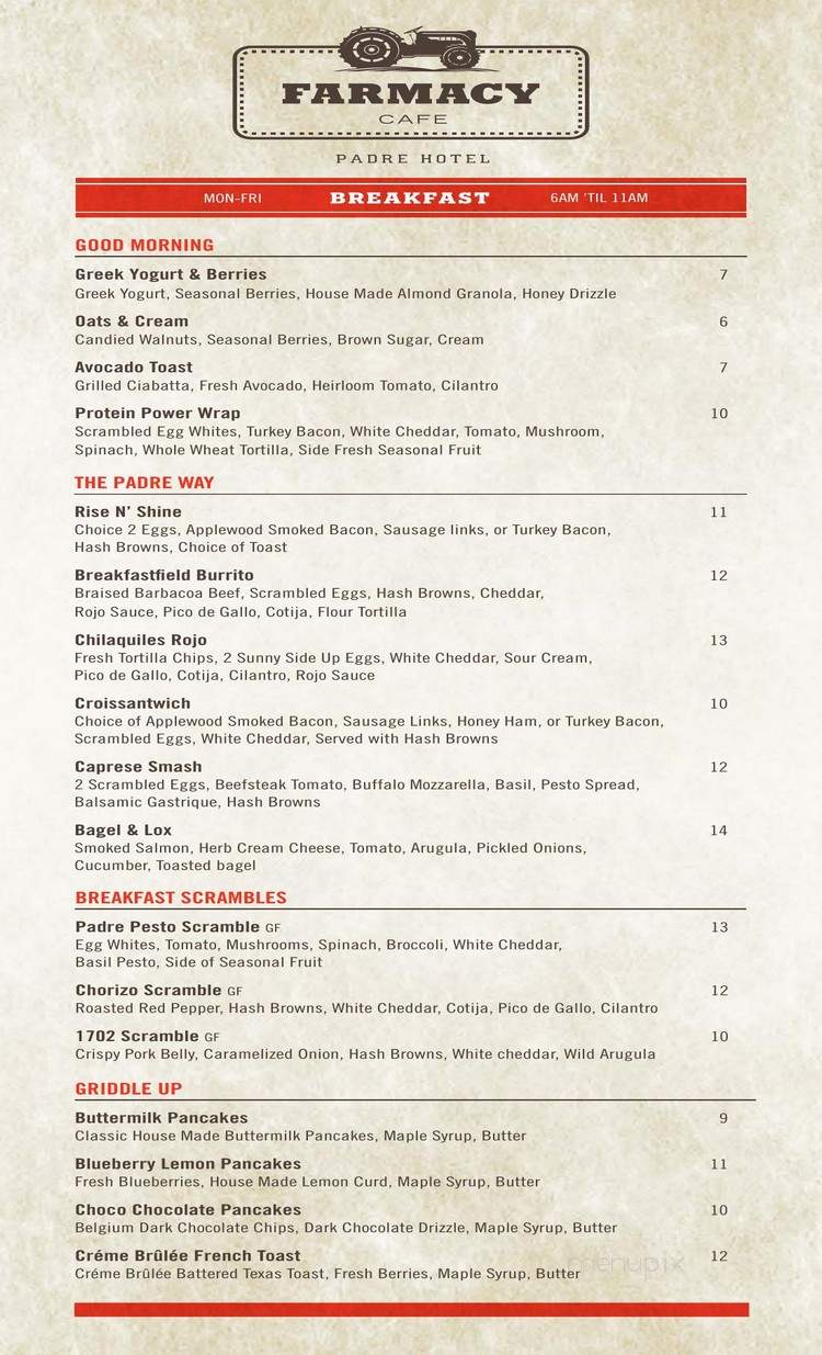 The Padre Hotel - Bakersfield, CA menu_pic