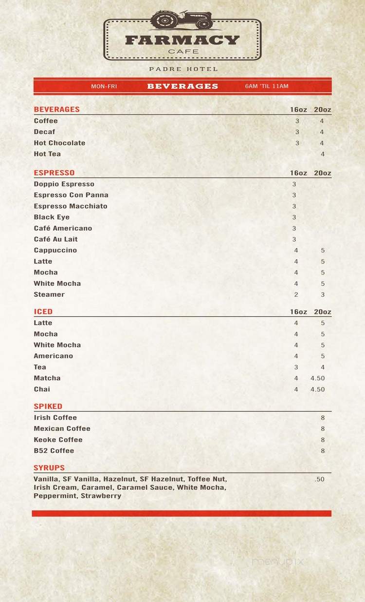 The Padre Hotel - Bakersfield, CA menu_pic