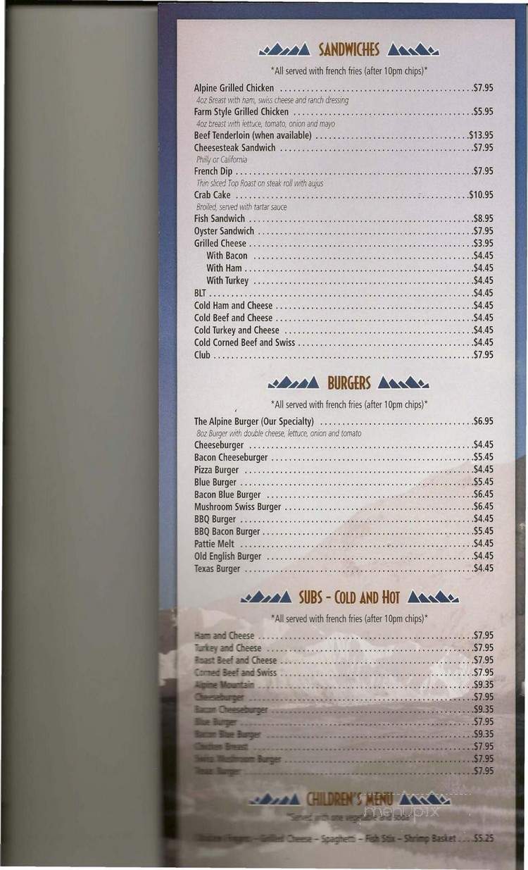 Alpine Inn - Lewisberry, PA menu_pic