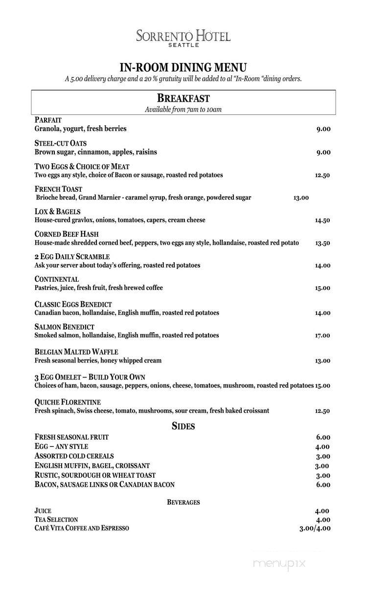 Sorrento Hotel - Seattle, WA menu_pic