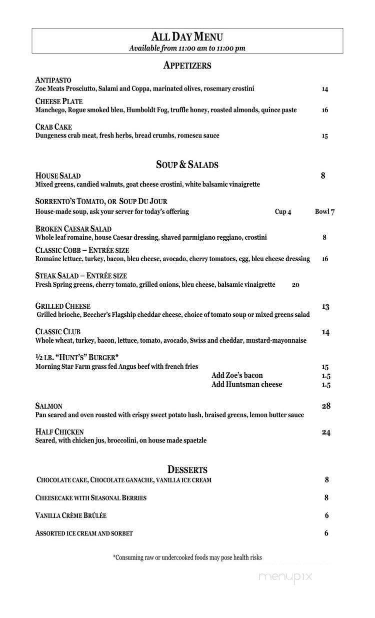 Sorrento Hotel - Seattle, WA menu_pic