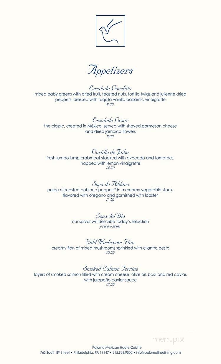 Paloma Mexican Haute Cuisine - Philadelphia, PA menu_pic