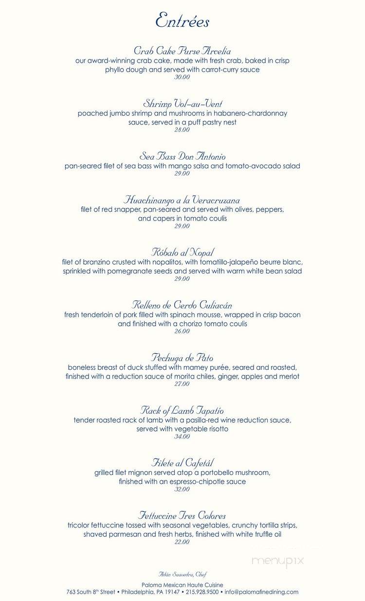 Paloma Mexican Haute Cuisine - Philadelphia, PA menu_pic