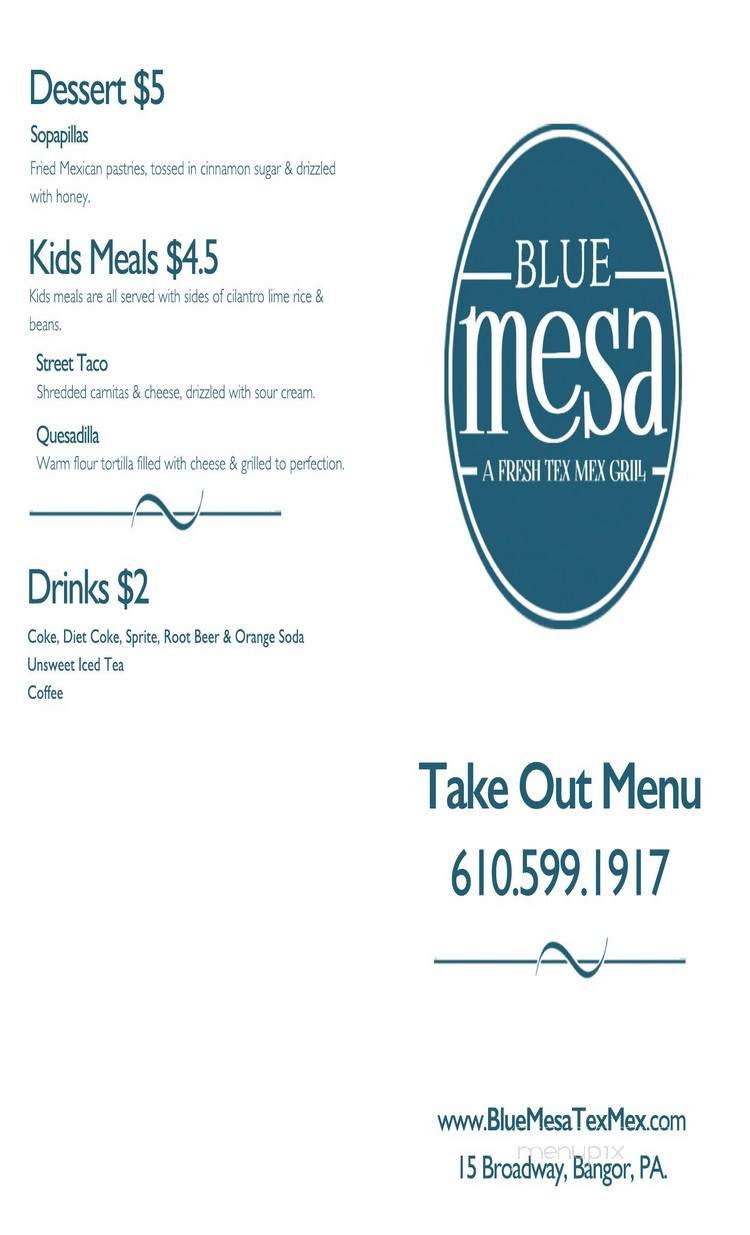 Blue Mesa - Bangor, PA menu_pic
