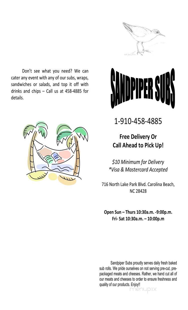 Sandpiper Subs - Carolina Beach, NC menu_pic