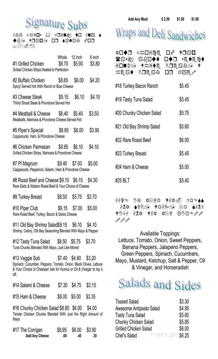 Sandpiper Subs - Carolina Beach, NC menu_pic