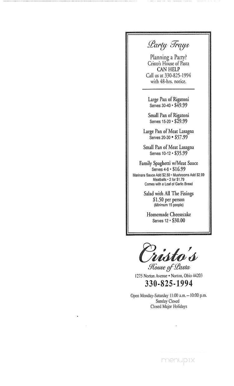 /350004959/Cristos-House-Of-Pasta-Menu-Norton-OH - Norton, OH