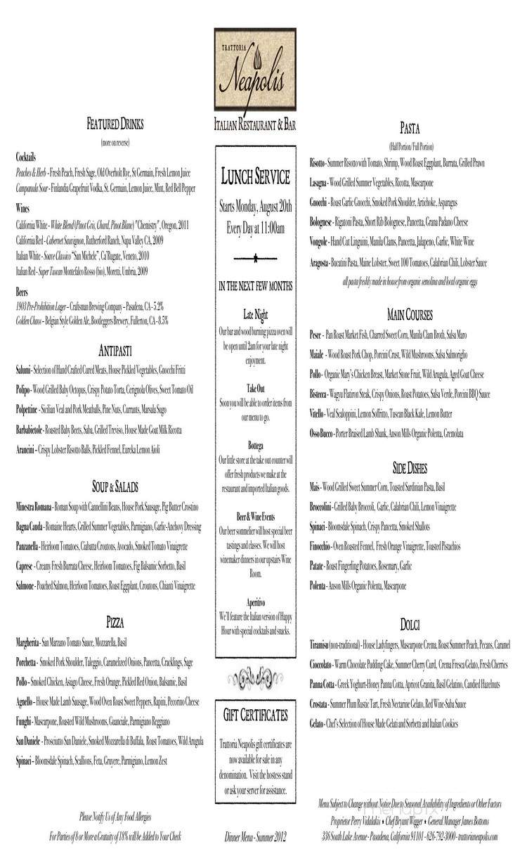Trattoria Neapolis - Pasadena, CA menu_pic