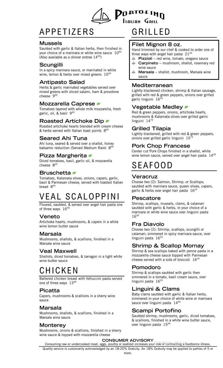 Portofino Italian Grill - Fort Worth, TX menu_pic