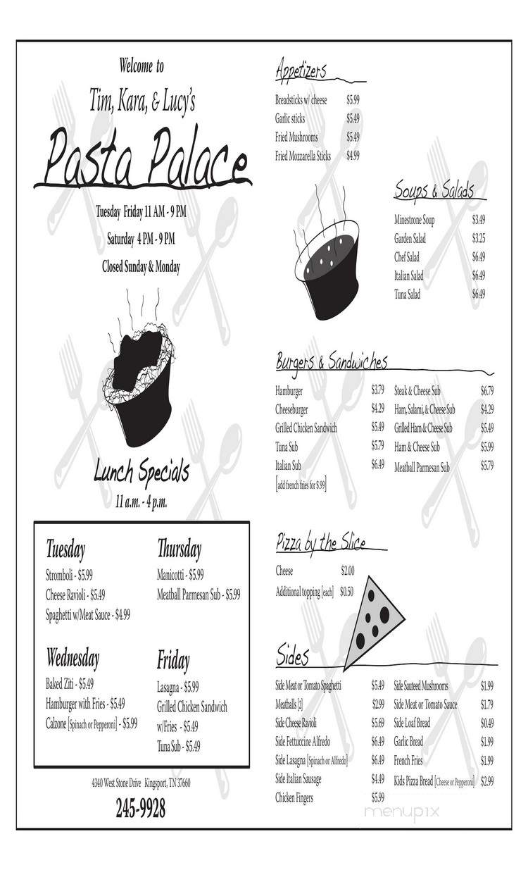 Pasta Palace - Kingsport, TN menu_pic