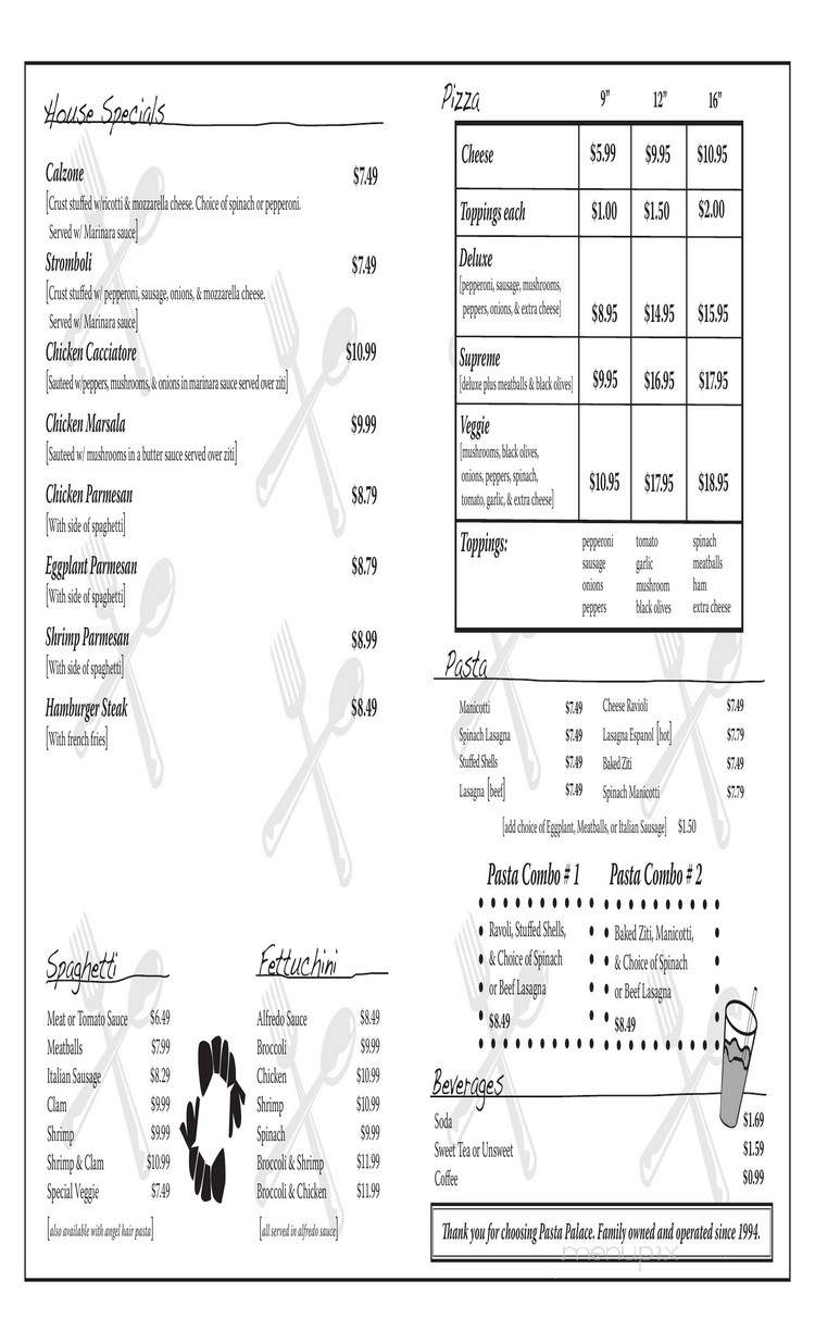 Pasta Palace - Kingsport, TN menu_pic