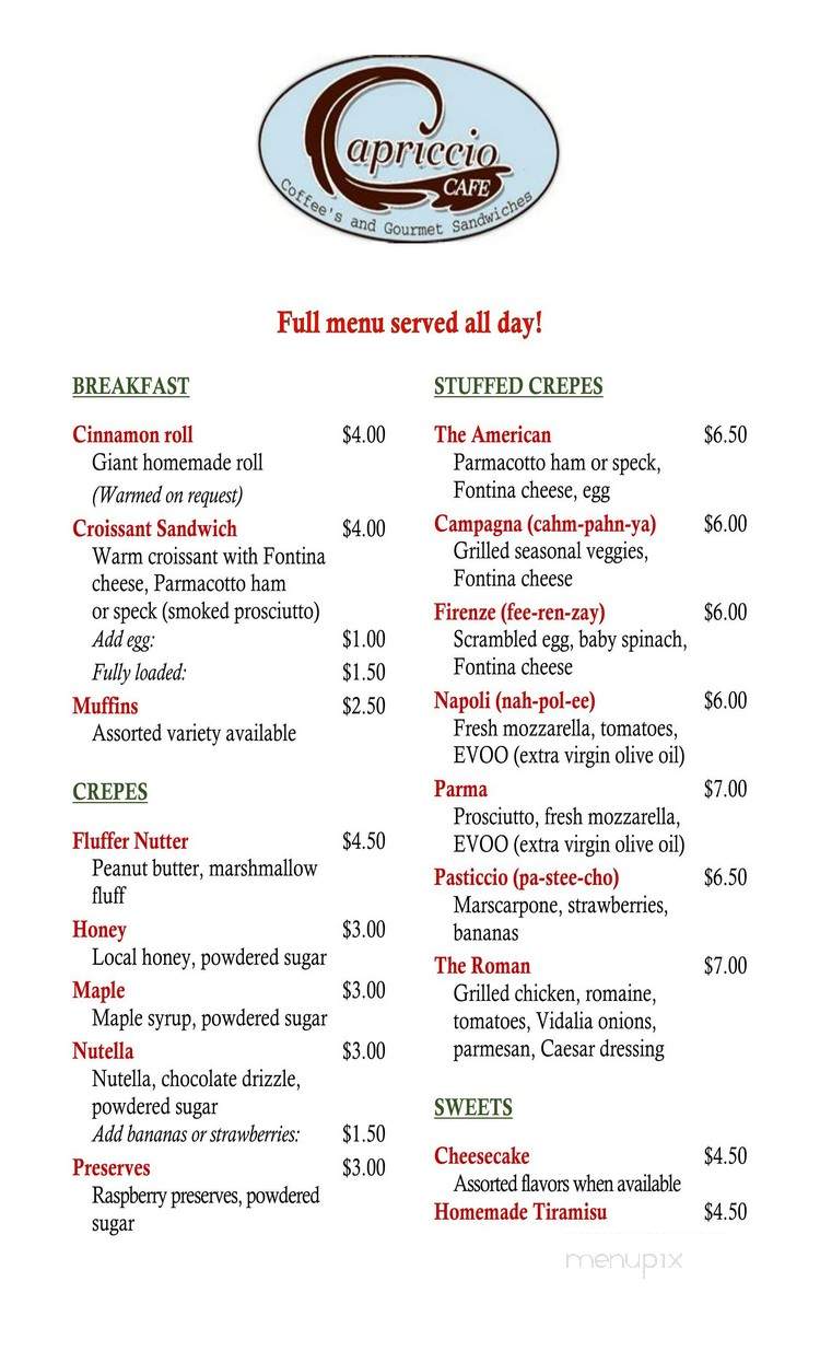 Capriccio Cafe - Fort Walton Beach, FL menu_pic