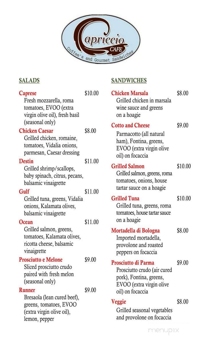 Capriccio Cafe - Fort Walton Beach, FL menu_pic