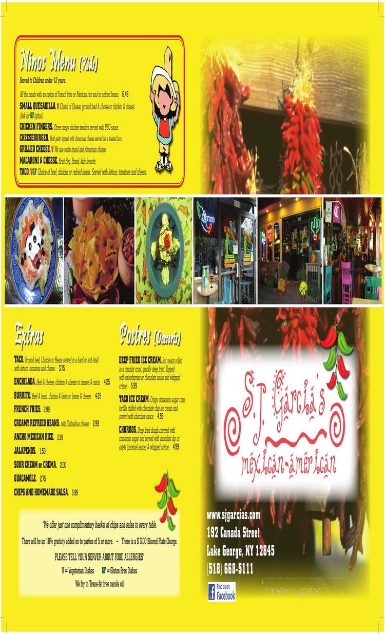 S J Garcia's Restaurant - Lake George, NY menu_pic