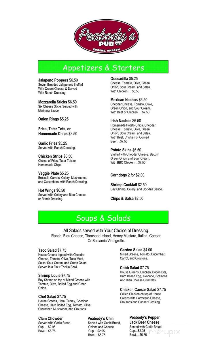 Peabody's Pub - Eugene, OR menu_pic