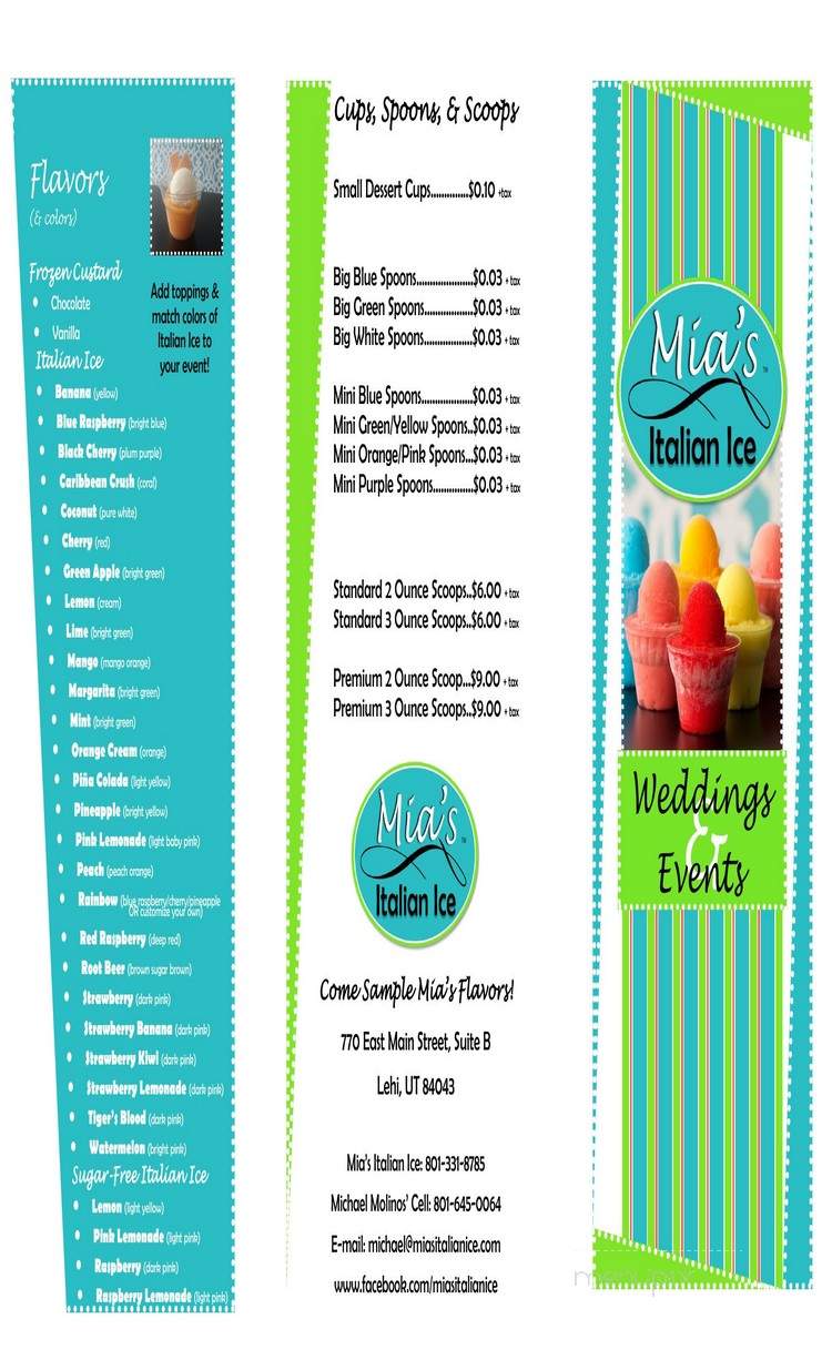 Mia's Italian Ice - West Jordan, UT menu_pic