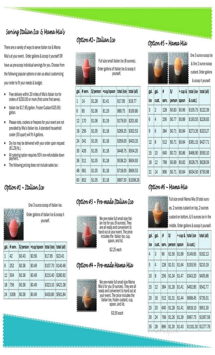 Mia's Italian Ice - West Jordan, UT menu_pic