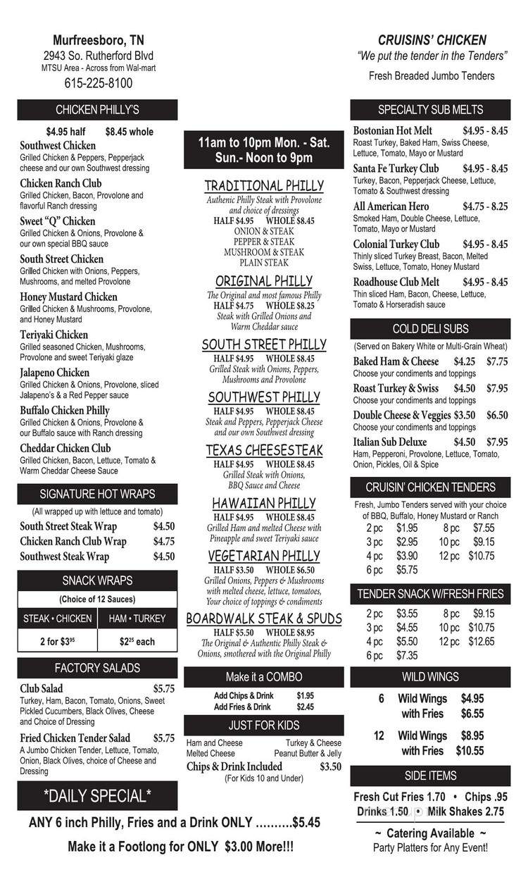 Clark's Cheesesteak Factory - Murfreesboro, TN menu_pic