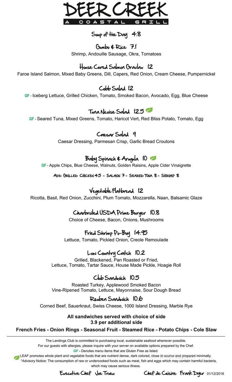 Plantation Club - Savannah, GA menu_pic