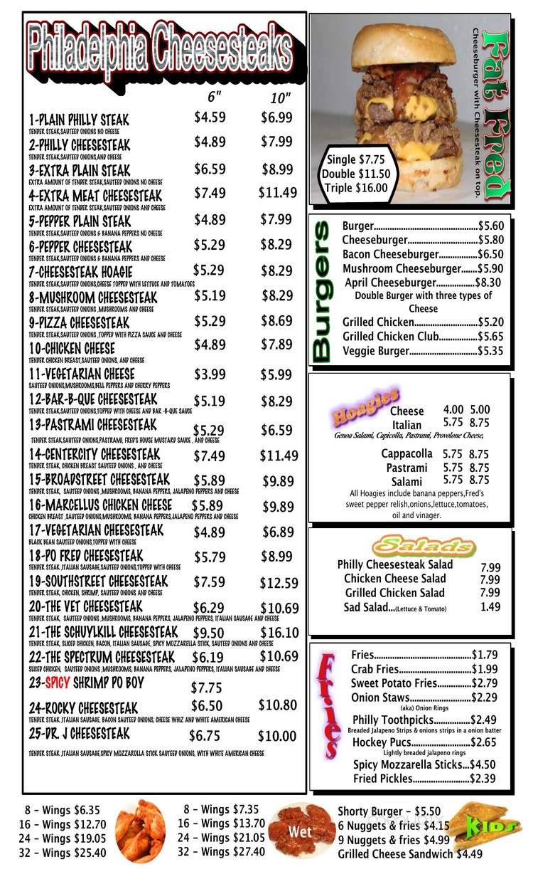 Fred's Downtown Philly - Euless, TX menu_pic