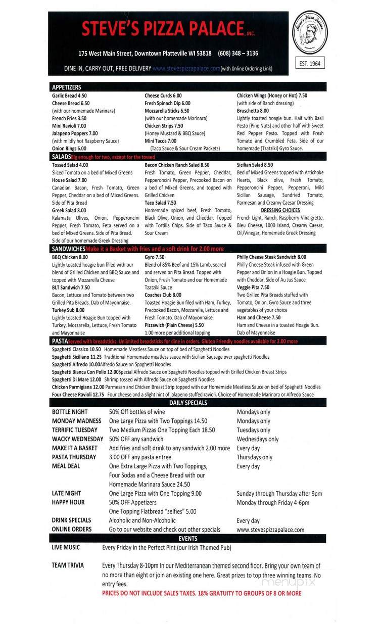 Captain's Cove - Platteville, WI menu_pic