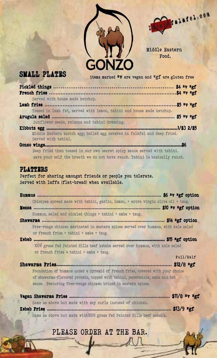 Gonzo At Bar XV - Portland, OR menu_pic