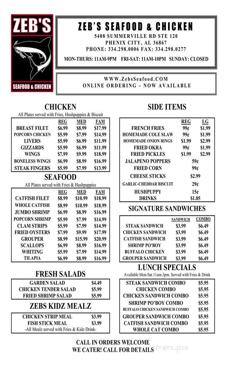 Zeb's Seafood & Chicken - Cataula, GA menu_pic