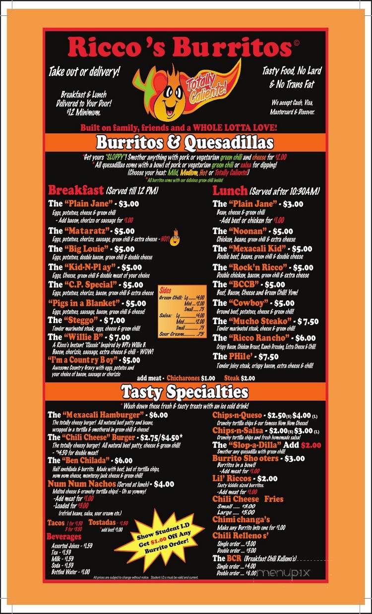 Ricco's Burritos - Greenwood Village, CO menu_pic